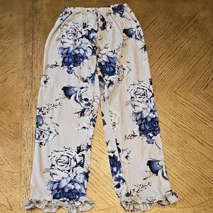 Floral Blue and White Pj Pants Size S